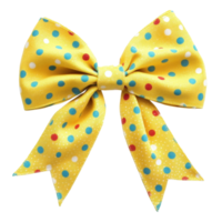 Colorful dotted yellow bow displayed on a Transparent background for crafting and gifting ideas, Colorful dotted yellow bow isolated on background png