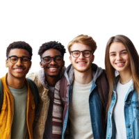 Diverse group of multi ethnic students smiling together on a plain background, Group Multi Ethnic Students Isolated On White Background png