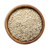 White sesame seeds in a wooden bowl isolated against a bright Transparent background for culinary use, White sesame in a bowl isolated on background png
