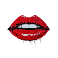 Vibrant red lip mural reflecting against a white wall in an urban setting, red lip painted on a wall with a reflection, Transparent background png