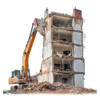 Demolition of a multi story building captured during the deconstruction process in an urban setting, building that has been demolished and is being demolished png