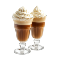 Delicious coffee with whipped cream served in elegant glasses at a cozy cafe setting, glasses of coffee with whipped cream isolated on white background png