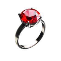 Ruby ring with sleek silver band isolated against a clean Transparent background, ring with a ruby isolated on background png