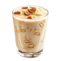 Sheer khurma dessert in a glass with nuts on a Transparent background showcasing its creamy texture, Sheer khurma isolated on White background png