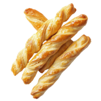 Deliciously twisted bread sticks isolated on Transparent background ready for serving or snacking, Pie or bread Sticks isolated on background png