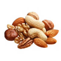 Diverse assortment of nuts displayed on a bright Transparent background for culinary inspiration, Nuts on a background png