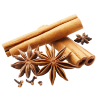 Explore the aromatic spices of cinnamon and anise star on a bright white background, Star Anise And Cinnamon Sticks isolated on white background png