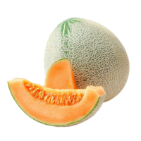 Cantaloupe melon with seeds cut open showcasing vibrant orange flesh and texture on white background, cantaloupe melon with seeds isolated on white background png