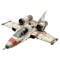 Model of a star fighter jet with turret in white and red design showcasing detailed features, model a star wars fighter jet with a turret, Transparent background png