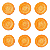 Fresh carrot slices arranged in a neat pattern on a white background, Carrot slices isolated on white background png