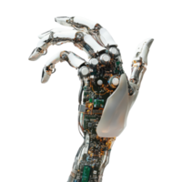 Innovative mechanical arm showcasing intricate circuit core design against a clean Transparent background, Mechanical arm and circuit core background png