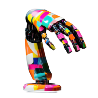 Colorful robot arm displayed against a black background showcasing modern design and creativity, colorful robot arm with a black background, Transparent background png