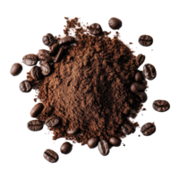 Coffee powder and roasted beans on a Transparent background showcasing the rich aroma and texture of ground coffee, coffee powder on background png