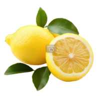Fresh and juicy lemon fruit with leaves isolated on Transparent background for culinary uses and styling, lemon fruit with leaves isolated, Fresh and Juicy Lemon, isolated on background png
