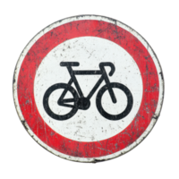 Closeup of a bicycle lane traffic sign showing no bicycles allowed on a worn surface, Closeup image bicycle lane traffic sign isolated on Transparent background png