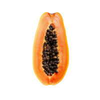 Freshly cut papaya showcasing vibrant orange flesh and black seeds on a clean Transparent background, Papaya isolated isolated on background png