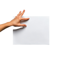 Hand signaling to turn the page on a blank sheet of white paper in a minimalist setting, Hand Signaling Next Page on Blank Paper, white background png