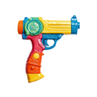 Colorful toy water gun displaying vibrant design and playful features on a Transparent background, Colorful Toy Water Gun on background png