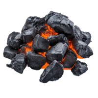Coals burning brightly on a white surface showcasing their texture and color variations, coals isolated on Transparent background png