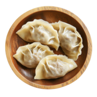 Delicious dumplings with meat served in a wooden bowl against a Transparent background, dumplings with meatisolated on background png