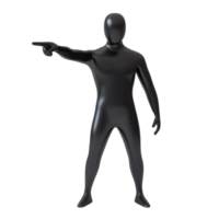 minimalist black mannequin pointing in a simple isolated setting highlighting gesture and expression, pointing black man minimalist simple 3d isolated on Transparent background png