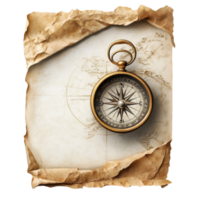 Explore navigation with a compass on ancientlooking paper highlighted by a wooden handle, compass on a piece paper with a wooden handle png