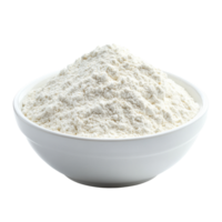 Pile of flour in a white bowl isolated on a clean background for cooking and baking purposes, Pile of flour in white bowl isolated on alpha layer png