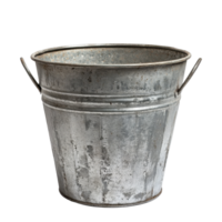 Metal bucket against a Transparent background showcasing rustic design and practical utility for various uses, Large Metal Bucket, background png