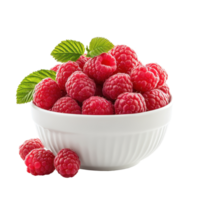 Fresh raspberries piled in a white bowl on a clean white background, Fresh Raspberries in a Bowl Isolated on white background png