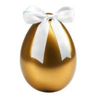 Elegant golden egg with white ribbon isolated on a clean white background for festive occasions, Golden egg with a ribbon isolated on white background png