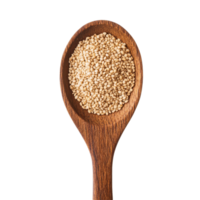 Sesame seeds in wooden spoon on a Transparent background captured in a clean, minimalistic style, sesame in wood spoon isolated on background png