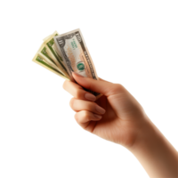 Hand holding euro bills isolated against a clean Transparent background representing currency and financial transactions, Hand holding euro money isolated on background png