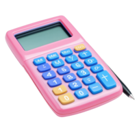 Colorful plastic calculator placed beside a black pen on a Transparent background exploring basic math tools for students, Plastic mathematical calculator with pen, background png