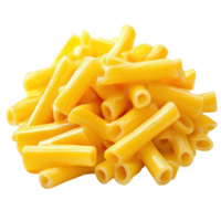 Macaroni and cheese pasta arranged on a Transparent background showcasing its vibrant yellow color, Macaroni and cheese isolated on background png