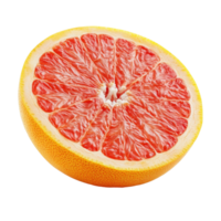 Fresh grapefruit half displaying vibrant pink flesh on a clean white background, Grapefruit half isolated on white background png