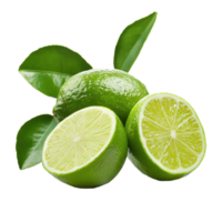 Fresh lime with green leaves isolated on a white background showcasing vibrant colors and natural texture, fresh limeisolated on white background png