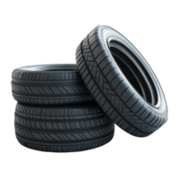 Stacked black tires on a Transparent background showcasing their tread and design details, tire stacks isolated on background png