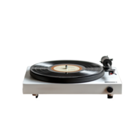 Classic record player with vinyl on a wooden table in a cozy setting, record player with a record on a wooden table, Transparent background png