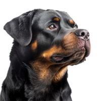 Rottweiler dog portrait isolated on a Transparent background showcasing its distinct features and expression, Rottweiler dog isolated on White background png