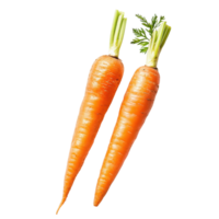 Fresh carrots featuring vibrant orange color and green tops displayed against a clean Transparent background, two carrots isolated, carrot macro studio photo, isolated on background png