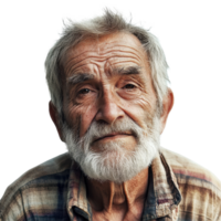 Portrait of an elderly man with a thoughtful expression against a plain Transparent background, Old man on background png