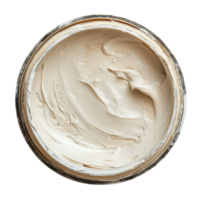 Creamy paint in a round container viewed from the top with smooth texture and soft color details, Paint, cream in a round container, top view, isolated on Transparent background png