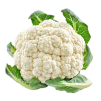Fresh cauliflower isolated on a white background with green leaves, showcasing its texture and natural colors, Cauliflowerisolated on white background png