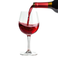 Perfectly poured red wine fills a glass against a clean white backdrop, Red wine pouring in glass on white view png