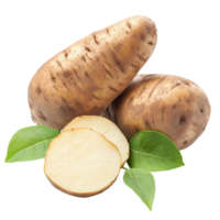 Fresh yam potato with leaf isolated on Transparent background for culinary use in various recipes, yam potato with leaf isolated on background png