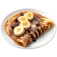 Delicious crepes filled with chocolate and banana served on a white plate, Crepes with chocolate and banana, isolated on Transparent background png