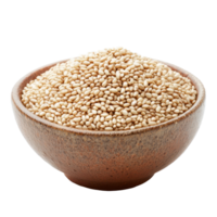 White sesame seeds in a brown bowl isolated on a plain Transparent background for culinary uses, White sesame in a bowl isolated on background png