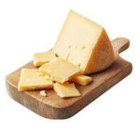 Cheese variety displayed on a wooden board for culinary inspiration and tasting enjoyment, Cheese on a wooden board isolated onisolated on white background png