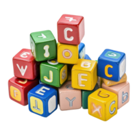 Colorful wooden blocks displaying letters arranged on a bright Transparent background inviting creative playtime and learning, Colorful toy blocks with letters on background png