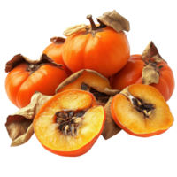 Fresh and dried persimmons arranged on a Transparent background showcasing vibrant color and texture, Persimmons and dry isolated on background png